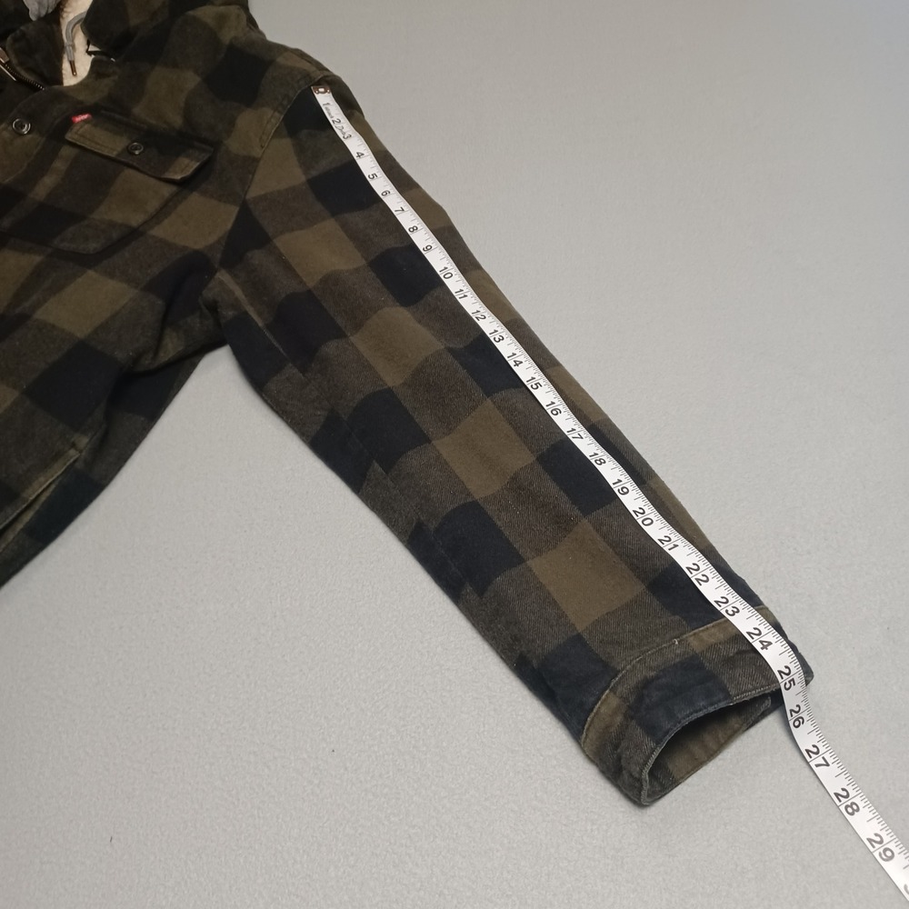 Levi's Shirt Jacket Mens XL Green Buffalo Plaid Sherpa Lined Hooded Flan Shacket - Picture 6 of 15